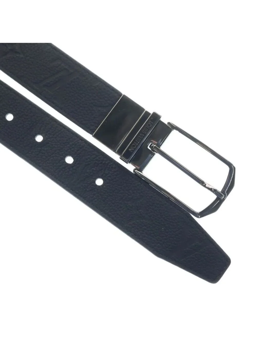 Louis Vuitton Monogram Pattern Belt Slender 35 Reversible Leather Black